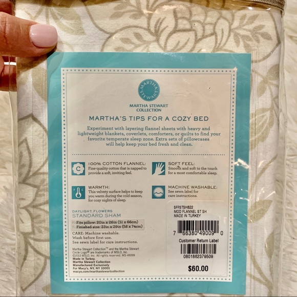 Martha Stewart Delight Floral Flannel  Sham new - Picture 4 of 4